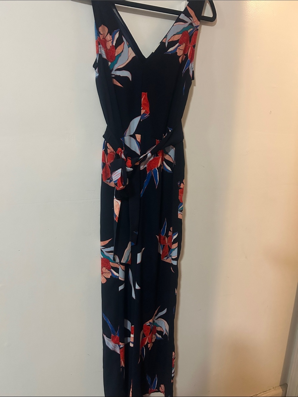 a new day Navy Floral Sleeveless Jumpsuit with Belt